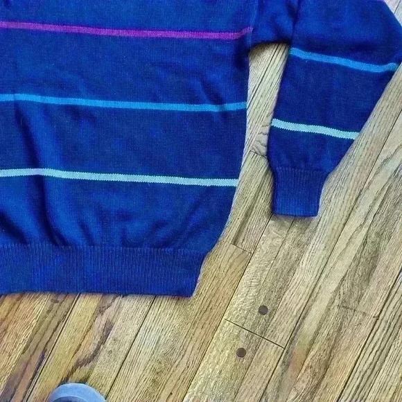 Vintage Eddie Bauer navy blue striped crewneck knit sweater size Large - Picture 5 of 5